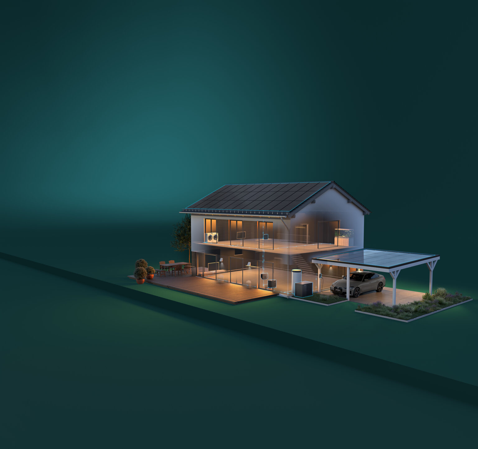 Het complete SOLARWATT energiesysteem in en om een woning